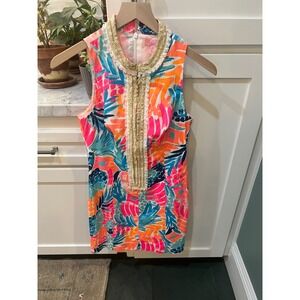 Lilly Pulitzer Alexa Shift Dress 2 Maui Pineapple Print Preppy Pink Gold Fringe